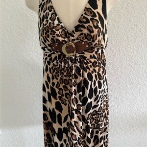 Cache Leopard Print Midi Dress with Brown Belt Sz M womens